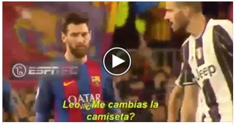 L'ARBITRO NON HA ANCORA FISCHIATO LA FINE DELL'INCONTRO: BONUCCI CHIEDE LA MAGLIA A MESSI MA ECCO COSA SUCCEDE - 20/04/2017