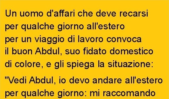 ABDUL E' UN DOMESTICO FIDATO. UOMO D' AFFARI PARTE PER UN VIAGGIO MA NON AVREBBE MAI IMMAGINATO IL FINALE - LEGGI ! - 11/06/2015