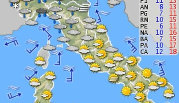 METEO, A NATALE ITALIA SPACCATA IN DUE: PIOGGE AL NORD, SOLE E CALDO AL SUD - 22/12/2012