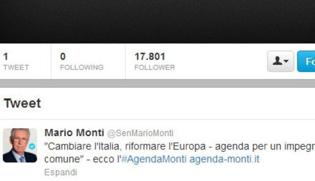 MONTI SU TWITTER ANNUNCIA LA DISCESA IN CAMPO: 'LA POLITICA VA RINNOVATA' - 26/12/2012