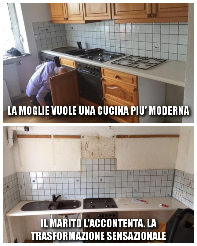 LA MOGLIE VUOLE UNA CUCINA PIU' MODERNA, IL MARITO L'ACCONTENTA COSI': GUARDATE CHE TRASFORMAZIONE - 08/10/2017