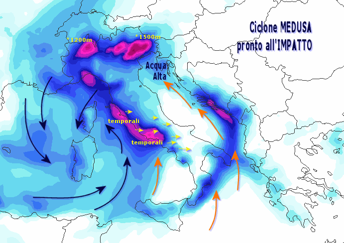 METEO: Ciclone MEDUSA pronto all'impatto. Severo Maltempo tra poche ore - 27/11/2012